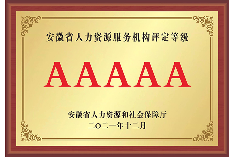 安徽省人力資源服務(wù)機(jī)構(gòu)評(píng)定等級(jí)AAAAA